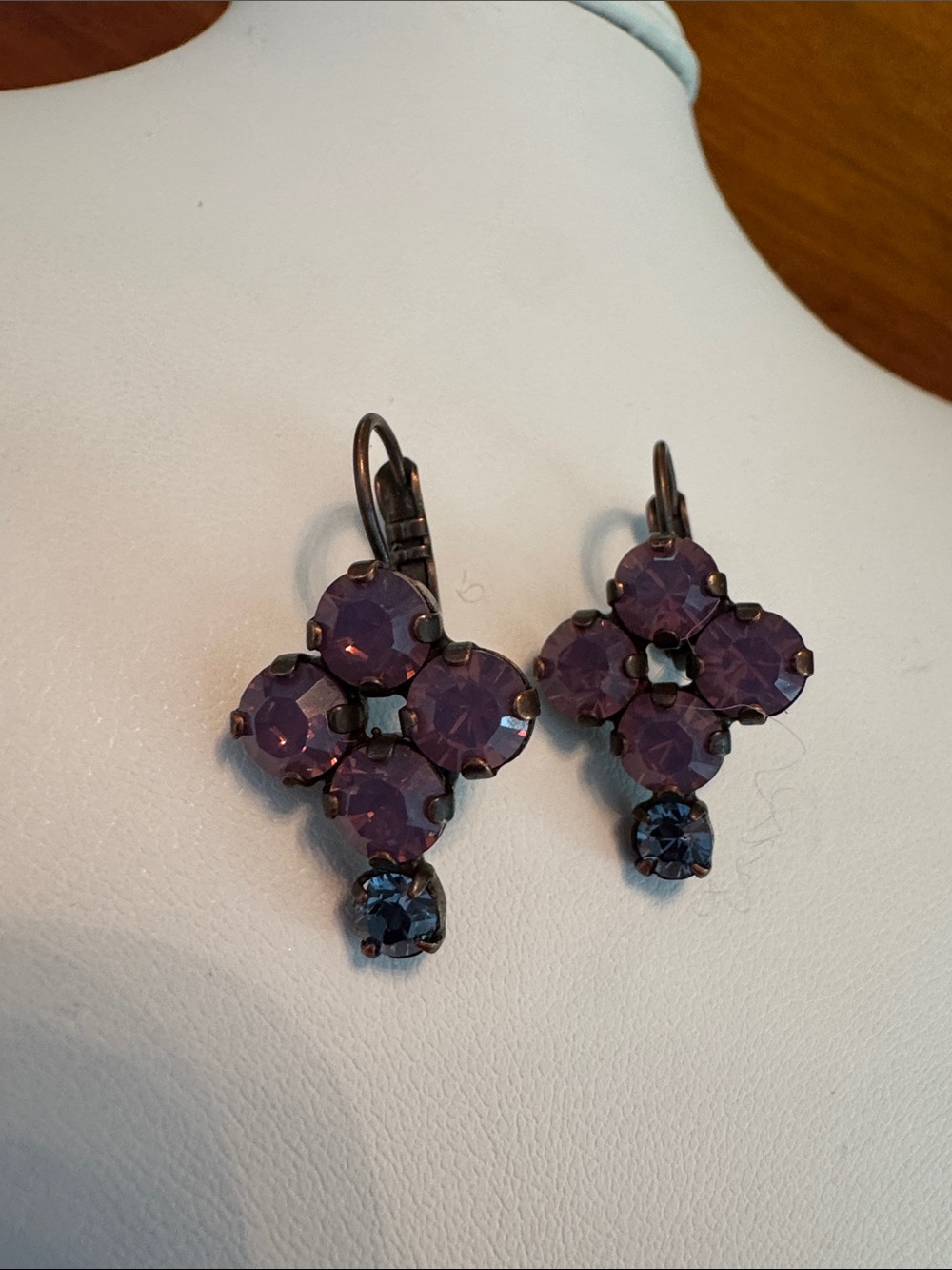Sabika Purple and Blue Crystal Cluster Drop Earrings - Picture 2 of 2